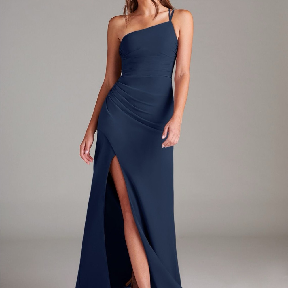 Azazie Blue One-Shoulder Slit Gown